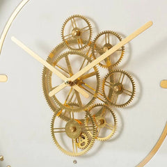 White And Golden Gears Wall Clock
