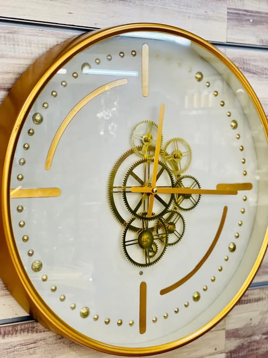 White And Golden Gears Wall Clock