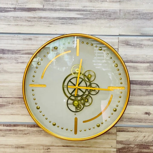 White And Golden Gears Wall Clock